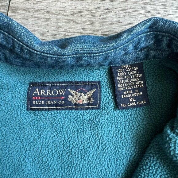 NWOT Vintage Arrow Blue Jeans Co. Fleece Lined Denim Button Down Shacket Size XL - Picture 3 of 5